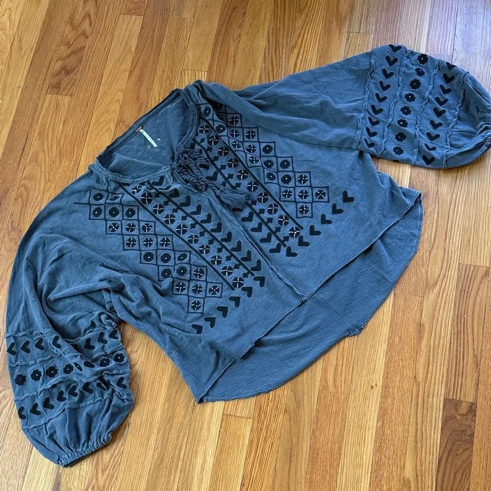 Free People Savannah Embroidered Top